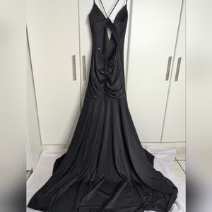 Camille Black Backless V-Neck Gown Size 8